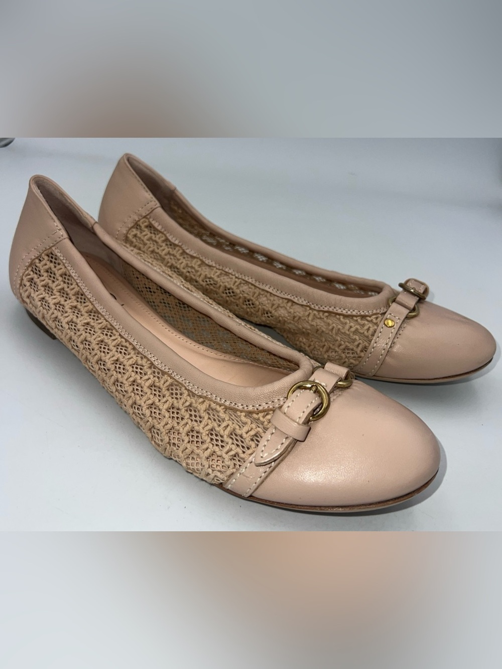 AGL Monia Ballet Flats Beige Leather W/woven Fabric Women’s EU40 US10 🇮🇹 Italy